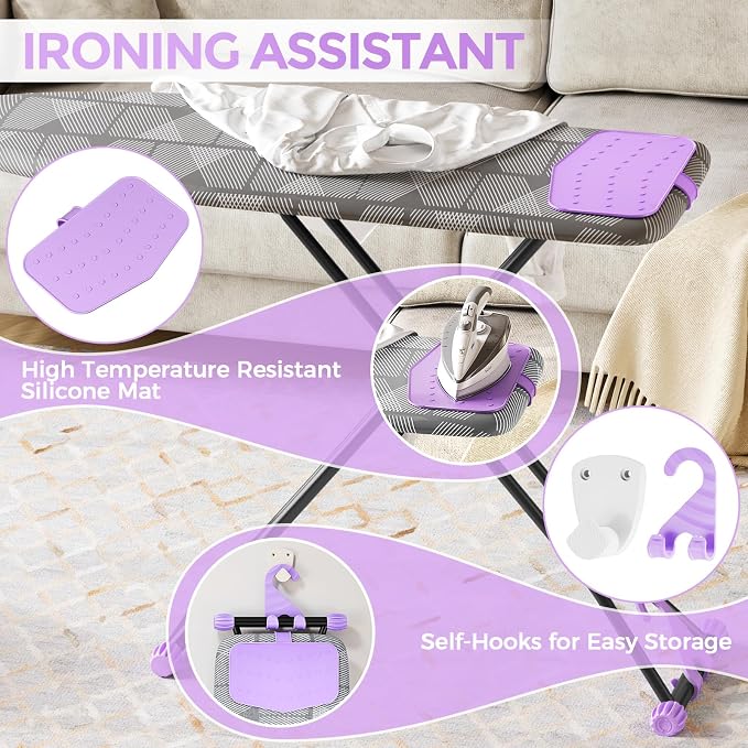 APEXCHASER Ironing Board with Iron Rest, Compact and Space Saver Iron Board, Extra Thick Cover, Height Adjustable, Wall Mount & Closet Hanger 13x43 Grey