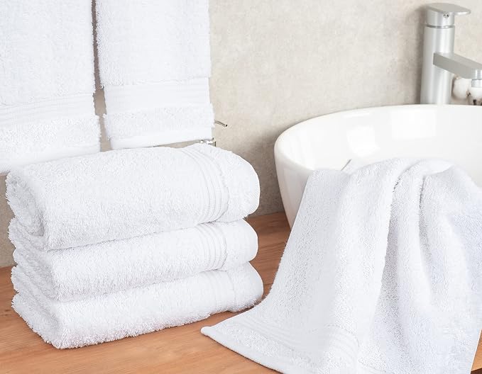 Cotton Paradise 100% Cotton Turkish Towel Set, Soft Absorbent Quick Dry, 4 Piece Hand Towel Set, Snow White
