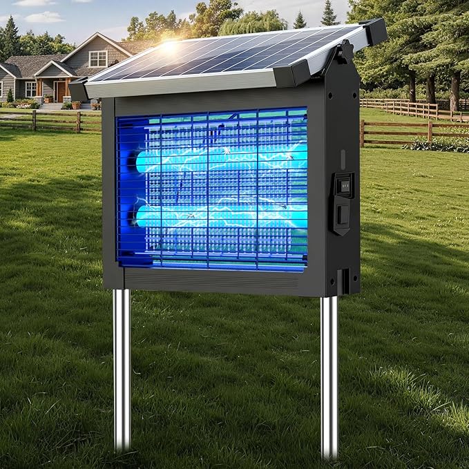 Zechuan Solar Bug Zapper Outdoor, 4500V Electric Mosquito Zapper, IP66 Waterproof Cordless Fly Killer, Type-C Rechargeable with Projection Light for Patio Yard Camping