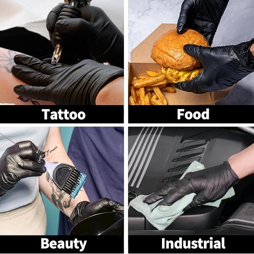 Basic Vinyl Exam Gloves, 4 mil Safty Glove Latex-Free & Powder-Free, SGBE 8001 Synmax Disposable Medical Glove Small (Box of 100, Black)