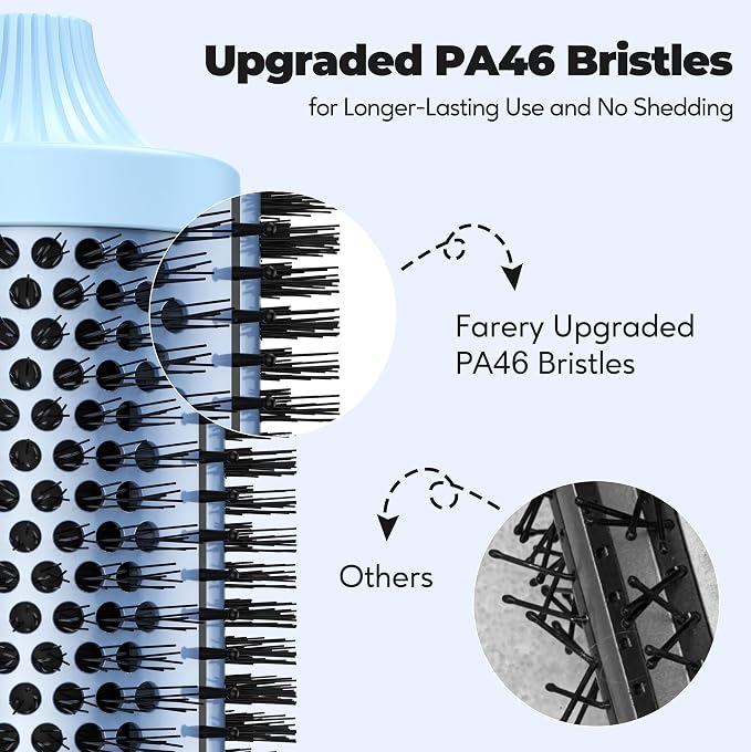Farery 2.4" Thermal Brush, Large Barrel Heated Round Brush with Triple PTC & 5 Heat Settings (280-420°F), Lightweight Dual Voltage for Voluminous Big Curls, Waves & Straightening Long Hair
