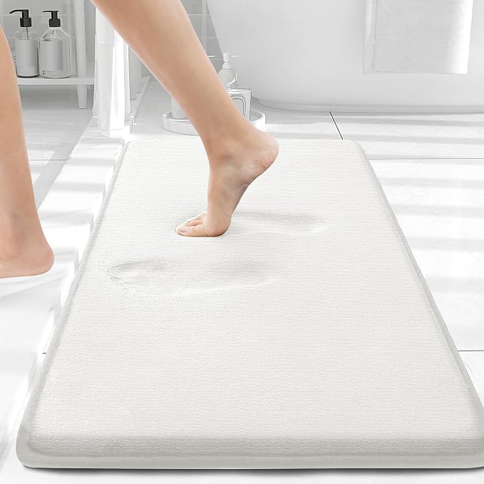 Smiry Memory Foam Bath Mat 30x20, Extra Soft and Absorbent Bathroom Mats, Non Slip Washable Carpet for Floor, Shower and Tub, Ivory White