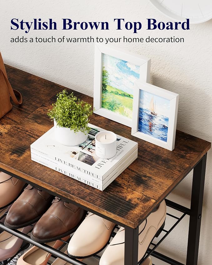Kitsure Shoe Rack for Closet, Rustic Brown Shoe Organizer with Leveling Feet, Sturdy & Rust-Proof Shoe Storage for Entryway, Bedroom, Living Room, 29.5" x 11.4" x 18.4", Brown