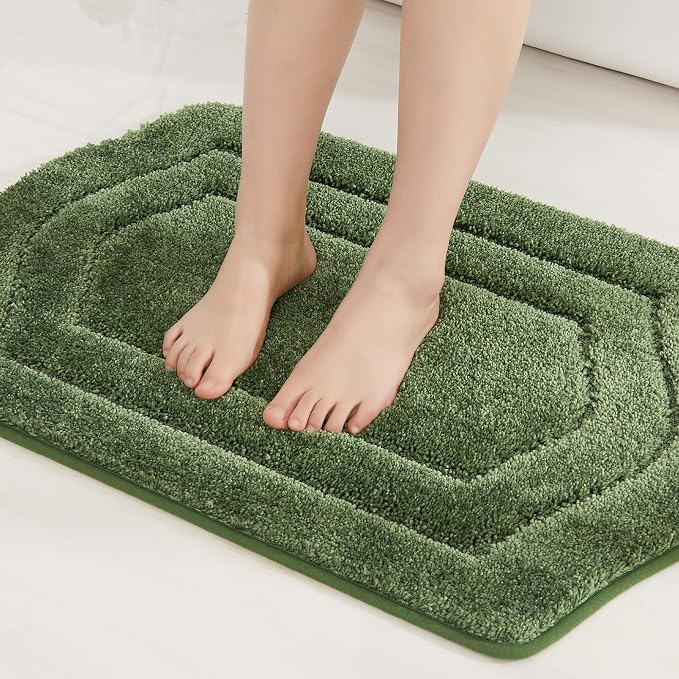 COSY HOMEER Extra Thick Bath Rugs for Bathroom - Anti-Slip Bath Linen Sets Mats Soft Plush Yarn Shaggy 100% Strong Polyester Living Room Bedroom Floor Water Absorbent(Green,17x27 - Inches)
