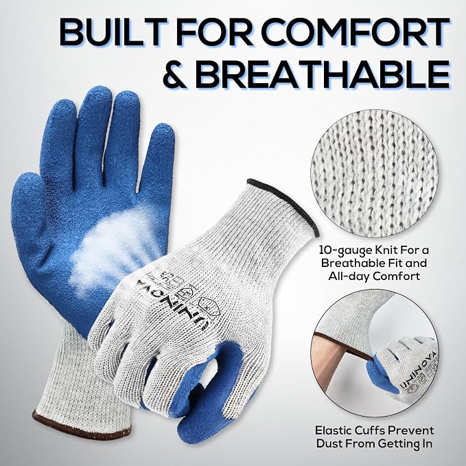 Work Gloves, Crinkle Rubber Latex Coating, Work Glove Bulk | Non-slip Pack for Men Women, Construction Warehouse Handling(Medium,36Pairs)