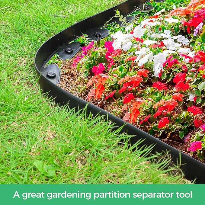 2-Inch x 200 FT Landscape Edging Border with 300 Stakes, Plastic Garden Edging Border Kit, Flexible No Dig Lawn Edging Border for Garden Flower Beds Yard Pathway Paver (Black)