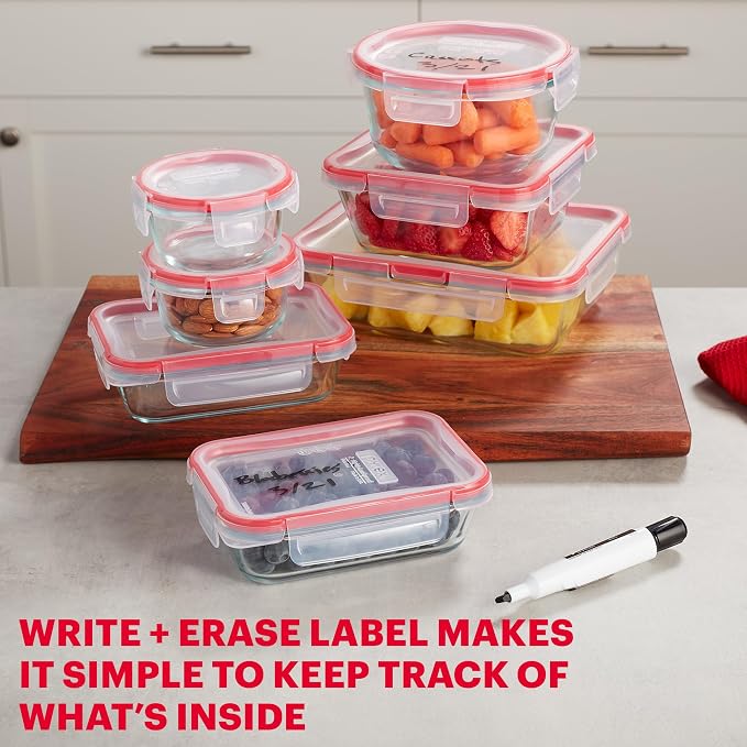 Pyrex Freshlock (7-Pack) Glass Food Storage Containers Set, (1, 2, 4 Cups) Airtight & Leakproof Plastic Locking Lids BPA-Free, Meal Prep Containers Set, Freezer Dishwasher Microwave Safe | Meal prep containers with airtight locking lids, freezer, dishw...