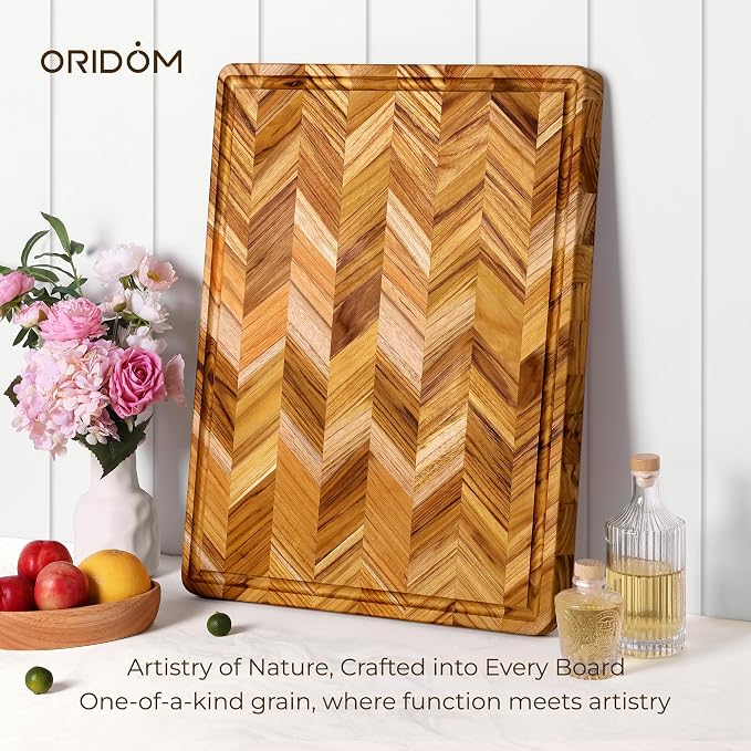 Teak Wood Cutting Board for Kitchen 24'' Extra Large End Grain Heavy Duty Checkered Cutting Board Non Toxic Best Handcrafted Solid Wood Decorative Charcuterie Butcher Block Meat Vegetables