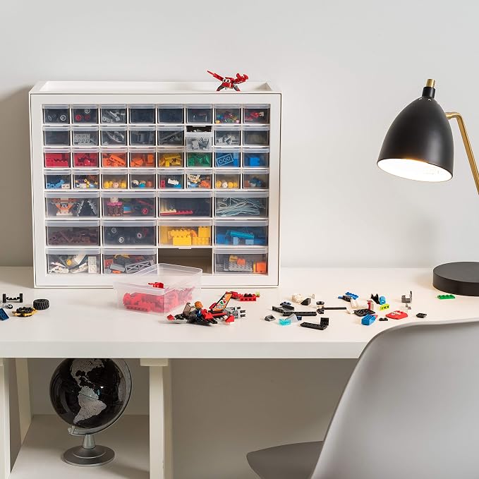 IRIS USA 44-Drawer Small Parts Organizer, Made in USA, Storage Drawers for Beads, Crafts, Building Bricks, Screws, Nuts, Bolts, Electronics, Hardware, Stackable Garage Storage Cabinet, White