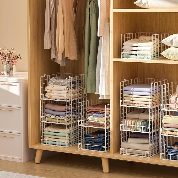 Yociyoga Stackable Closet Organizers and Storage - 4-Tier Stackable Storage Bins, Foldable Closet Shelf Organizer Basket, Clothes Organizers Shelves for Organizer System(Patent 30022416)