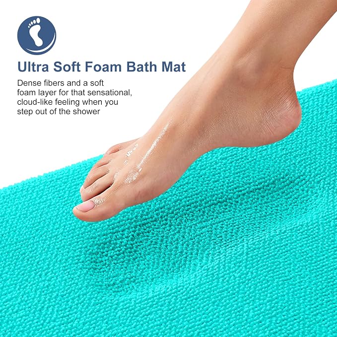 OLANLY Thick Memory Foam Small Bathroom Rug 24x16, Absorbent Bath Mat, Teal | Soft Quick Dry Bath Mat Rugs, Non-Slip, Machine Washable Mat for Bathroom Floor, Tub and Shower, Home Decor Accessories