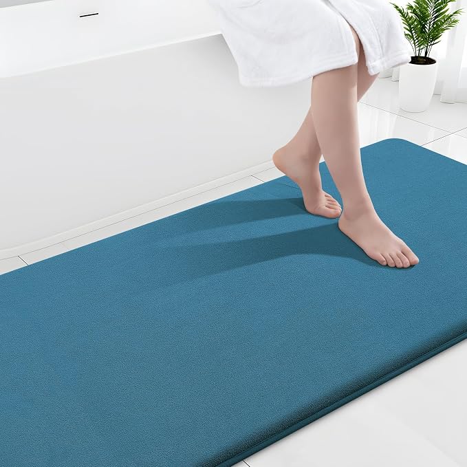 Smiry Memory Foam Bath Mat 47x24, Extra Soft and Absorbent Bathroom Mats, Non Slip Washable Carpet for Floor, Shower and Tub, Peacock Blue