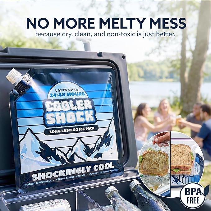 Cooler Shock Reusable Ice Packs for Cooler - Long Lasting Cold Freezer Packs for Coolers and Lunch Boxes - Cooler Ice Packs for Camping Gear, Fishing, Road Trips, Beach Must Haves