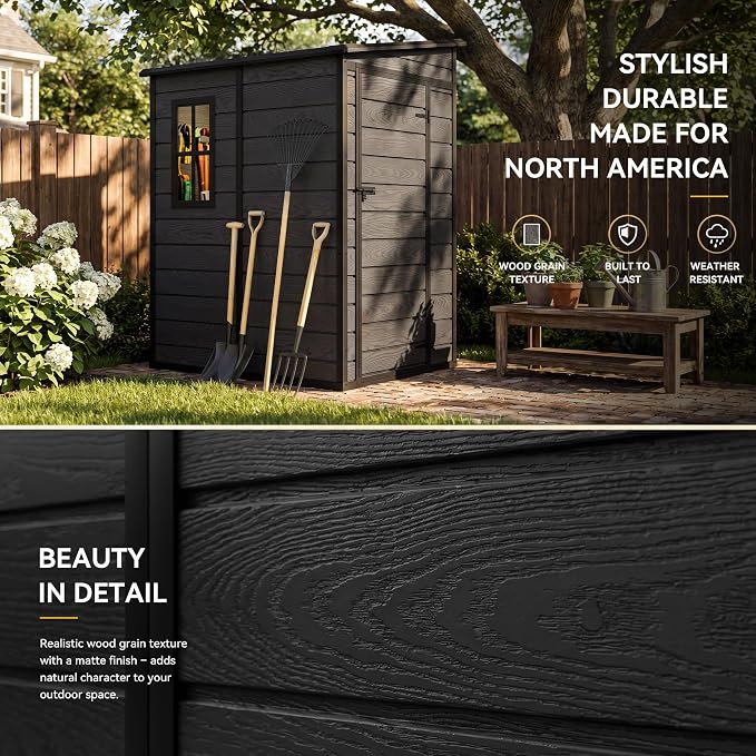 DWVO 5x4 FT Resin Outdoor Storage Shed with Floor, Large Waterproof Lockable Storage Shed with Window, Plastic Tool Shed for Garden, Backyard, Patio, Lawn