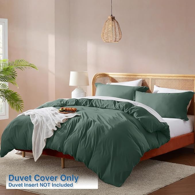 Nestl Forest Green Duvet Cover Full Size - Soft Double Brushed Full Size Duvet Cover Set, 3 Piece, with Button Closure, 1 Duvet Cover 80x90 inches and 2 Pillow Shams