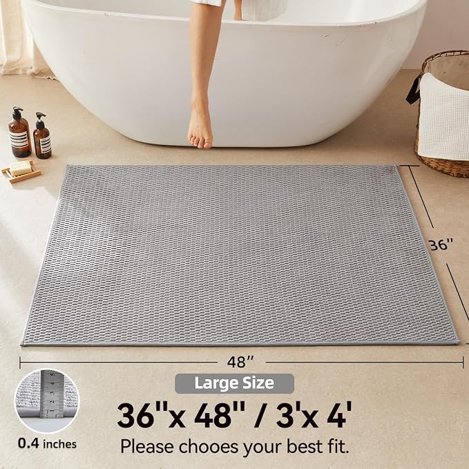 Triohero Large Bathroom Rugs Non Slip Washable Bath Rugs Super Absorbent Bathroom Rug Thin Quick Dry Low Pile Bath Mats, Light Grey 36"x48"