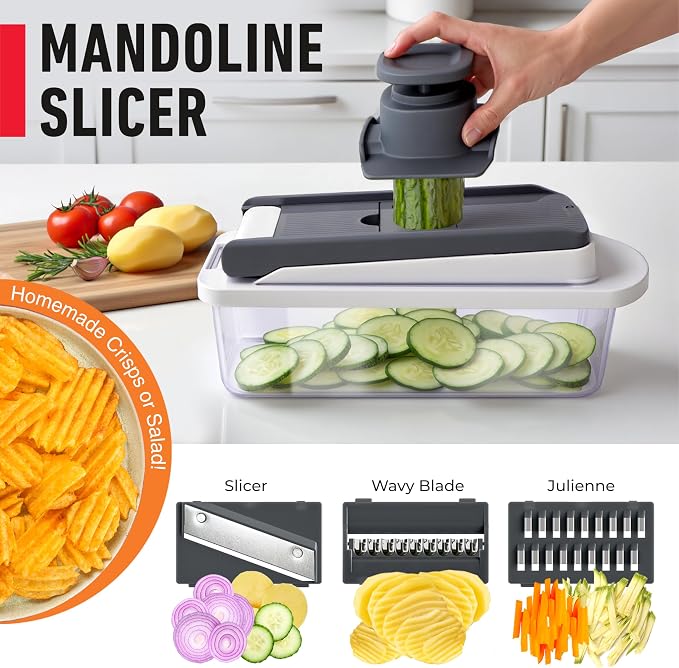 Mueller The Real Original Pro Chopper since 2013 Vegetable Chopper Mandoline Slicer, 8 Blade Food Veggie Chopper Onion Vegetable Cutter with Container, Kitchen Gadgets & Essentials, (10 in 1)