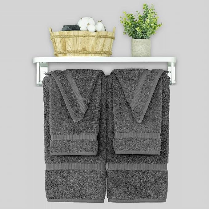 Chakir Turkish Linens 6 Piece Towel Set, 100% Cotton Turkish Towels for Bathroom, Luxury Soft Absorbent Bath Towel Set with 2 Bath Towels 2 Hand Towels 2 Washcloths, Dark Gray