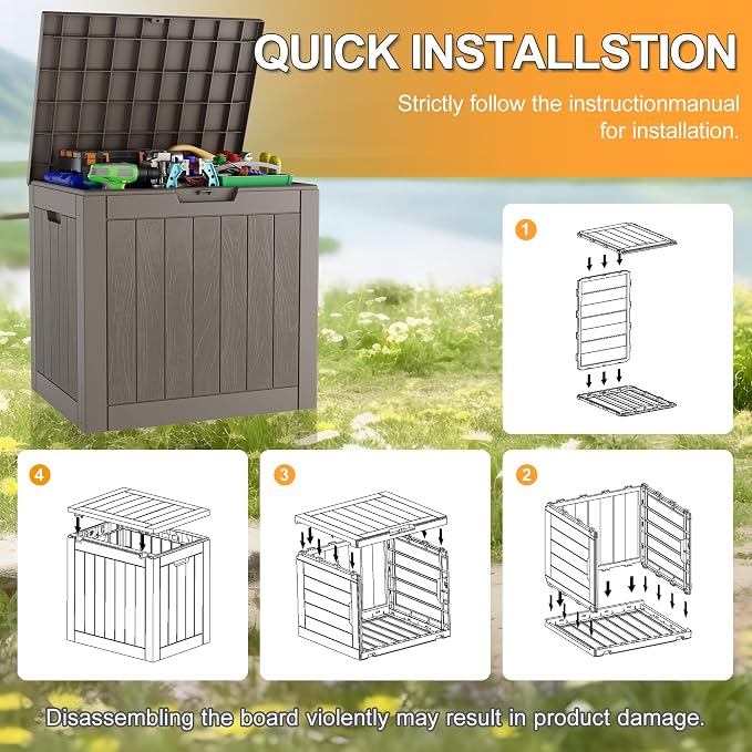 32 Gallon Outdoor Storage Box 2 Pack All-Weather Deck Box for Patio Furniture, Package Deliveries, Garden Tools, Pool Supplies & Cushions, Grey