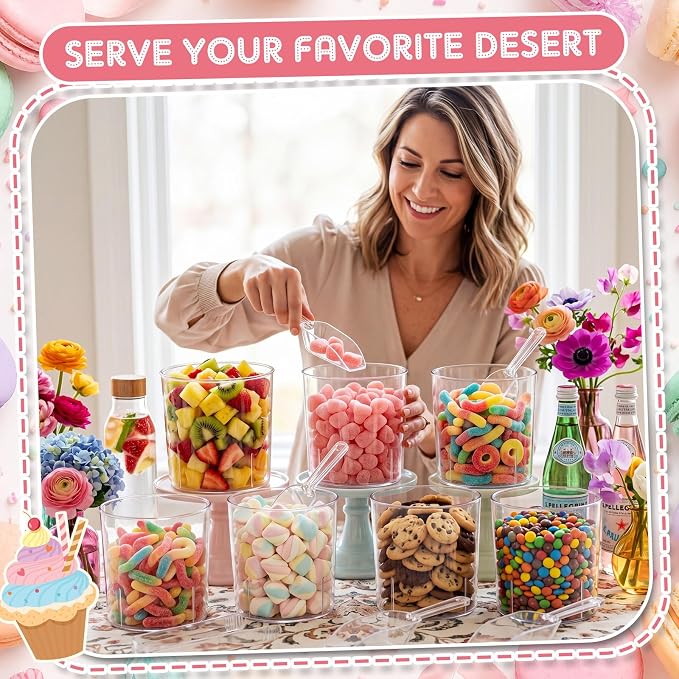 115 oz 6 Plastic Candy Bar Containers with 3 Tongs and 3 Scoops | Candy Party Supplies, Reusable Buckets for Candy Buffet Station, Weddings Birthday Dessert Snack Serving Bowls