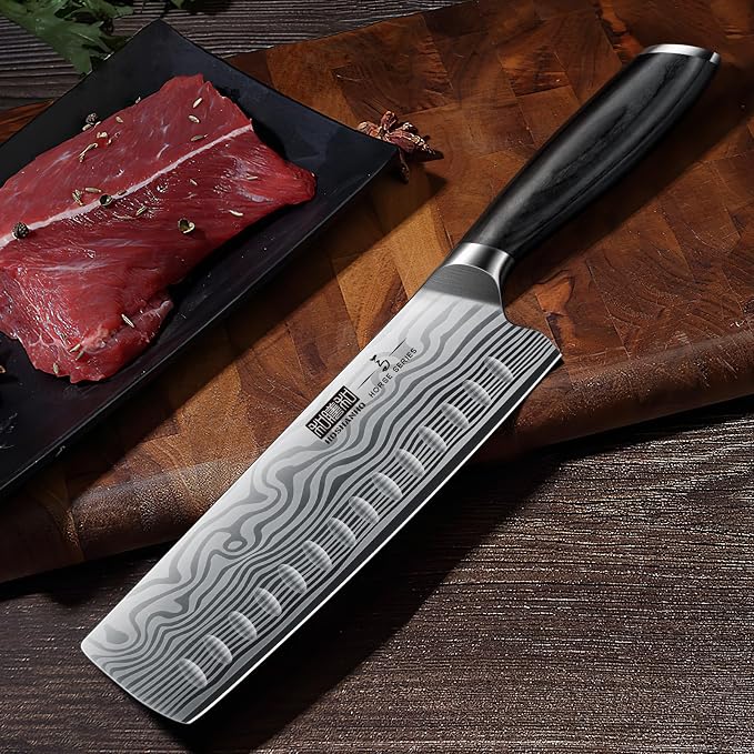 HOSHANHO 7 Inch Nakiri Knife, Japanese Vegetable Cleaver Knife for Chopping | High Carbon Powder Steel Asian Chef Knife, Razor Sharp Multipurpose Kitchen Knife for Home and Kitchen with Ergonomic Handle