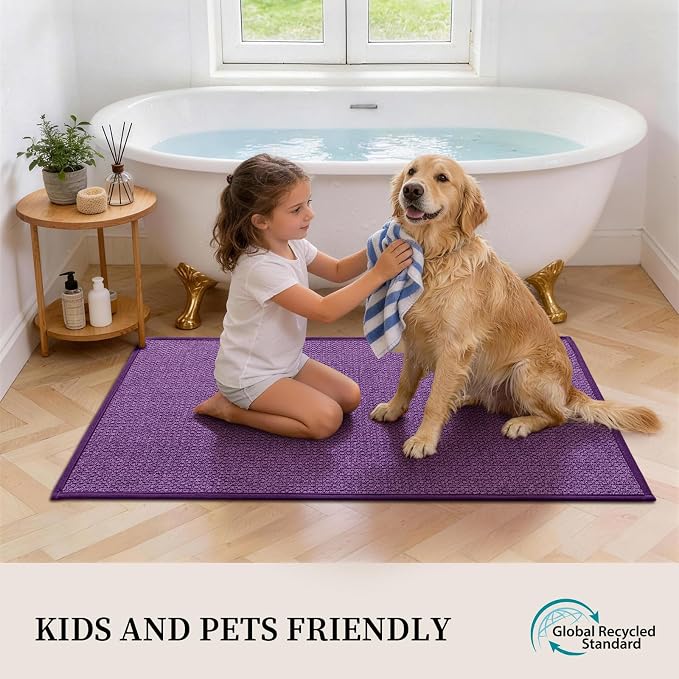 YIHOUSE Purple Bathroom Rugs Sets 5 Piece, Quick Dry Thin Bath Mat with Toilet Rug - Non Slip Absorbent Machine Washable - Bath Runner Rugs for Bathtub Sink Home Decor