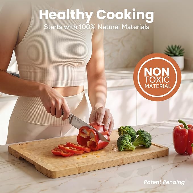SMIRLY Cutting Boards for Kitchen, 3 Piece Bamboo Cutting Board with Stand | Non Toxic Wooden Cutting Board with Juice Grooves and Handles, Multiple Sizes Chopping Boards for Meat Vegetable Charcuterie