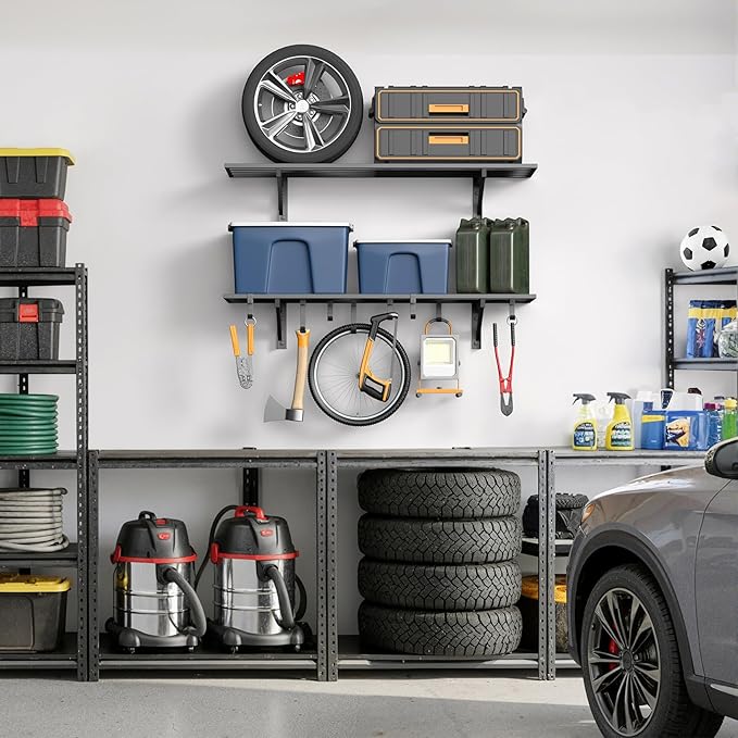Jusgym 2-Pack 1x4ft Heavy Duty Garage Shelving, 1' x 4' Garage Wall Shelving Wall Mounted (2pack-1x4ft)