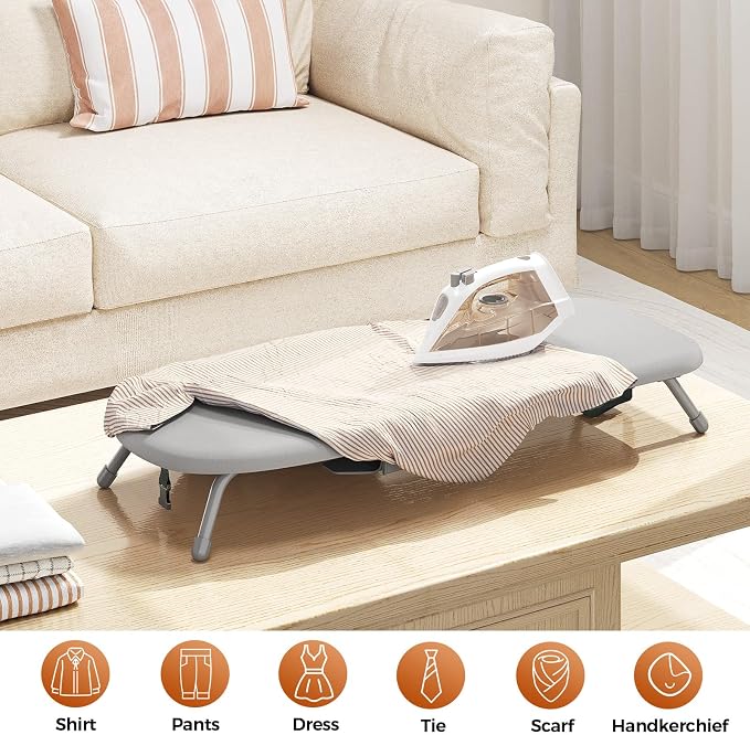 APEXCHASER Ironing Board Small with Iron Holder, Tabletop Small Iron Board with 2 Heat Resistant Ironing Covers, Portable Tabletop Ironing Board with Non-Slip Feet for Home Travel Use, Grey