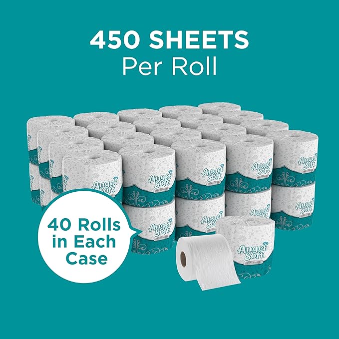 Georgia-Pacific Angel Soft Professional Series Premium 2-Ply Embossed Toilet Paper, 16840, 450 Sheets Per Roll, 40 Rolls Per Case, White
