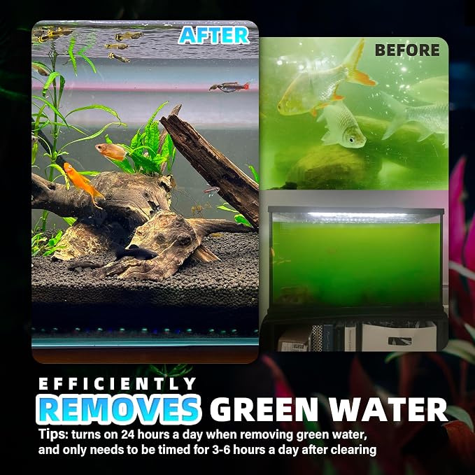 TARARIUM 40-150 Gal U-V Aquarium Filter for Fish Turtle Tank, Swivel Outlet | Bio Sponge+U-V Internal Filter, Clear Green Water, Auto-Timer, Aeration, Deodorize, Salt & Freshwater Crystal Clear, 264GPH