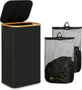 iEGrow Laundry Hamper with Lid, 110L Large Laundry Basket with Handle, Collapsible Clothes Basket Organizer with Removable 2 Inner Bag for Clothes Towels - Black