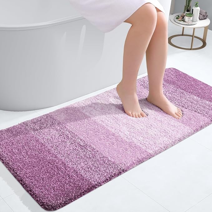 OLANLY Bathroom Runner Rugs Mat 47x20, Extra Soft Absorbent Microfiber Bath Rugs, Rubber Backing, Quick Dry, Long Bath Mats for Bathroom, Tub and Shower, Home Decor Accessories, Pinkish-Purple