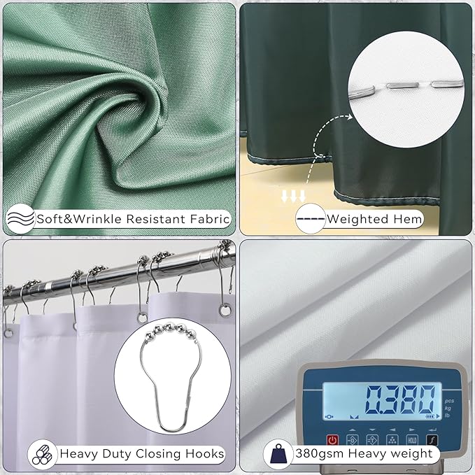 XLHOMO Dark Green Bathroom Accessories Set with Shower Curtain and No-Slip Bath Rugs,24PC Bath Sets with Trash Can, Toothbrush Holder, Cup, Soap Dispenser, Tray, Soap Dish, Toilet Brush, Qtip Holders