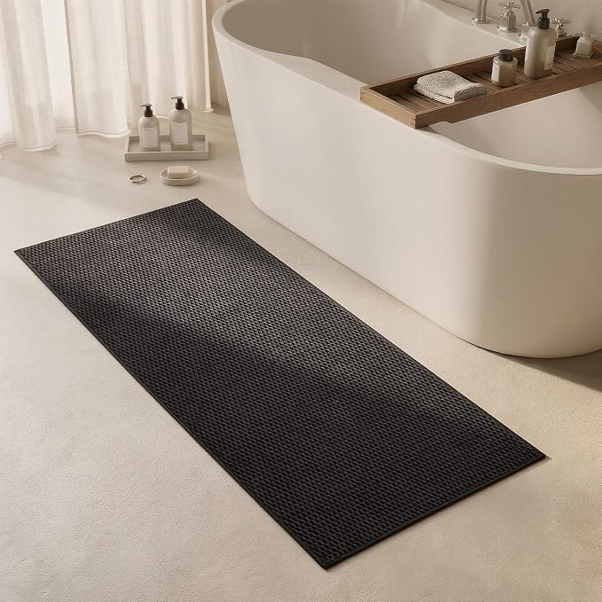 Triohero Bathroom Runner Rug, Long Bath Mat Washable Thin Quick Dry Low Pile Bathroom Runner Rugs 24 x 60 Non Slip, Black 24"x60"