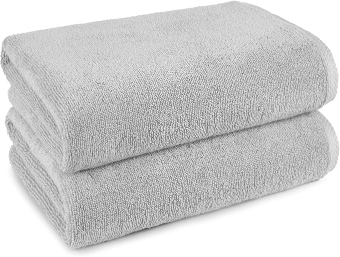 Amazon Basics 2 Piece Quick-Dry Oversize Bath Towel, 100% Cotton, 54" x 30", Platinum
