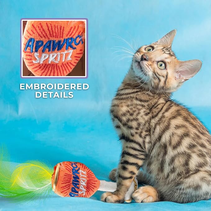 Haute Diggity Kitty Cocktails Apawrol Spritz & Cattini Set, Plush Cat Toys Catnip Filled with Interactive Crackle Sound, Safe, Durable Toys for Cat & Kitten, 2 Pcs