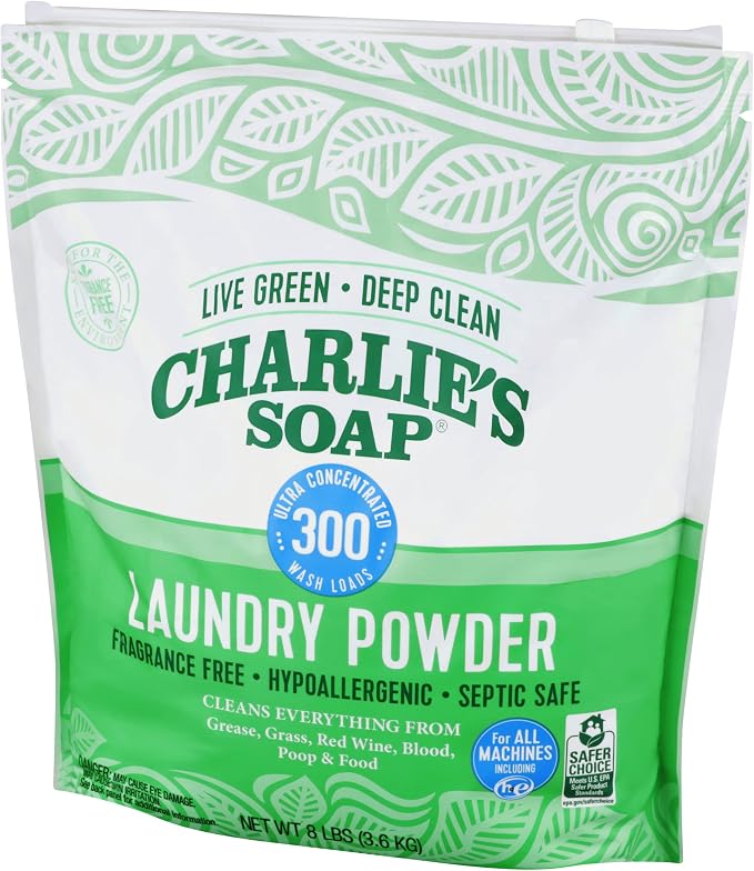 Charlie’s Soap Laundry Powder (300 Loads, 2 Pack) Hypoallergenic Deep Cleaning Washing Powder Detergent – Eco-Friendly, Safe, and Effective