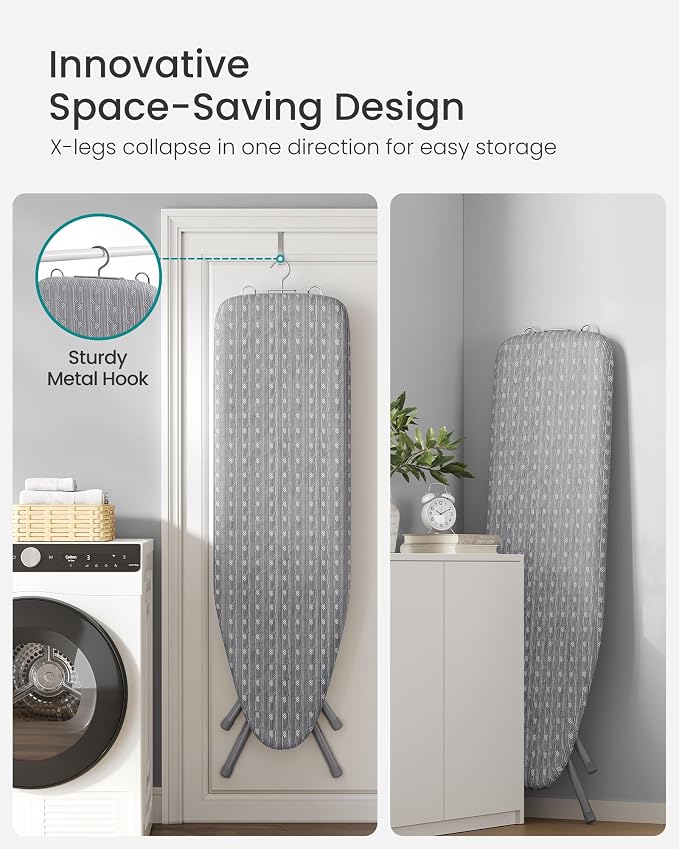 SONGMICS Full Size Ironing Board, Steel Frame with Cover and Sponge Pad, Foldable Standard Ironing Board with Iron Rest, 54 x 14 x 36.6 inches, Gray, Borix Collection ULLB002G101S