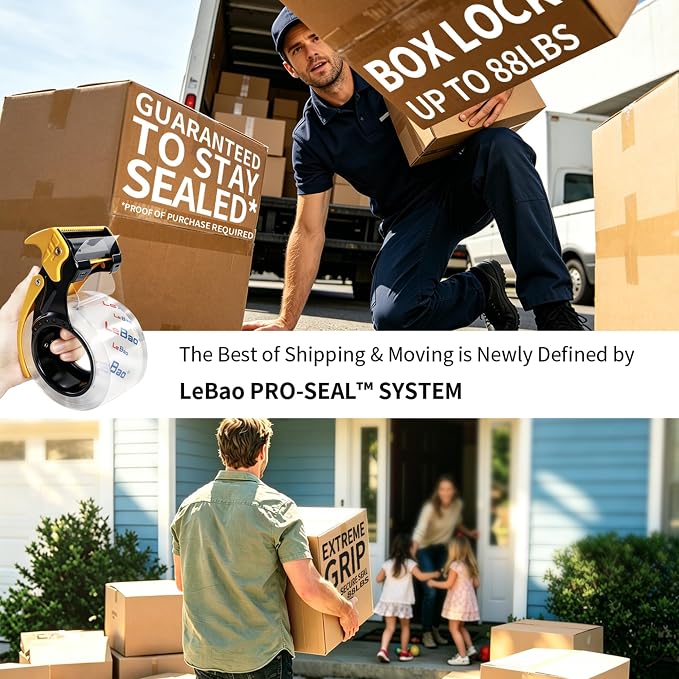 Heavy-Duty Packaging Tape with Dispenser, 6 Rolls Packing Tape, 2 inch x 66 yd. x 2.8 mil per roll, Strong Adhesive HD Clear Package Tape for Pack Boxes Shipping Supplies Moving