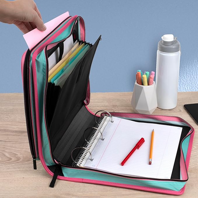 Five Star Zipper Binder 2 Inch O-Rings Case Organiser with Multi-Access and 5-Tab Expanding File Folder, 850 Sheet Capacity, Taffy Twist (290010J)