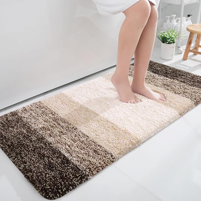 OLANLY Bathroom Runner Rugs Mat 47x24, Extra Soft Absorbent Microfiber Bath Rugs, Rubber Backing, Quick Dry, Washable Long Bath Mats for Bathroom, Tub and Shower, Home Decor Accessories, Light Brown