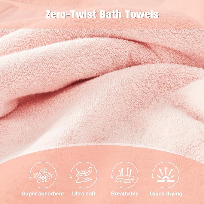 COZYART Luxury Bath Sheet, 35x70, Pink 100% Turkish Cotton 650 GSM | OEKO-Tex 100 Certified Zero Twist Ring Spun, Soft Absorbent Quick Dry, Plush Fluffy, Breathable Hotel Quality for Daily Use