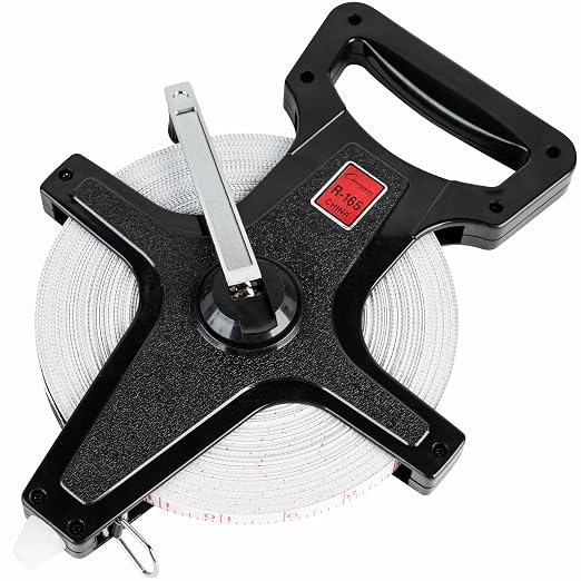 Champion Sports Open Reel Measuring Tapes – Durable Hand Crank with Metal Spike, Dual-Sided Feet & Meters, Perfect for Track & Field and Long Jump, 165 Feet/50 Meters