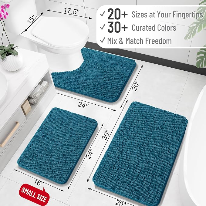OLANLY Bathroom Rugs 32x20, Extra Soft Absorbent Chenille Bath Rugs, Rubber Backing Quick Dry, Machine Washable Bath Mats for Bathroom Floor, Tub and Shower, Home Decor Accessories, Peacock Blue