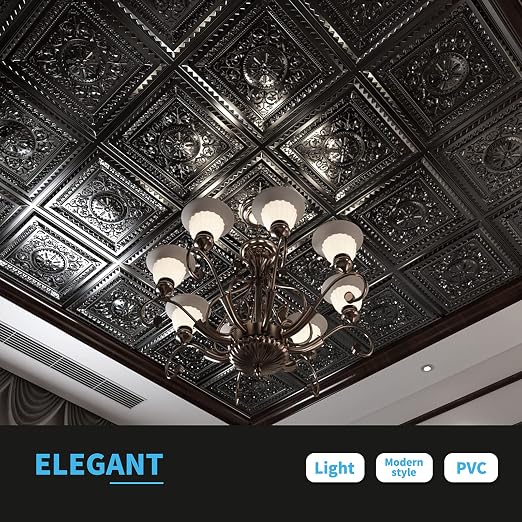 Art3d Drop Ceiling Tiles, Glue up Ceiling Tiles, 2'x2' Plastic Sheet in Black (12-Pack, 48 Sq.ft)