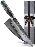 JPCK 8'' Japanese Damascus Chef Knife, Hand Forged VG10 Steel | Kurouchi Forged Finish, 67-Layer Damascus Cladding, For Professional & Home Chefs, Leather Sheath Included, Premium Gift Box