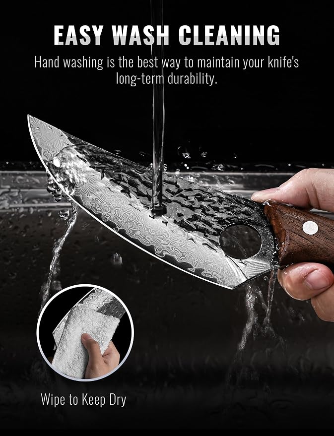 Damascus Chef Knife, 67-Layer Damascus Steel Kitchen Knife with Black Hammered Finish, Japanese Knives for Home, Outdoor Cooking, BBQ, Include Gift Box, 6.3 Inch