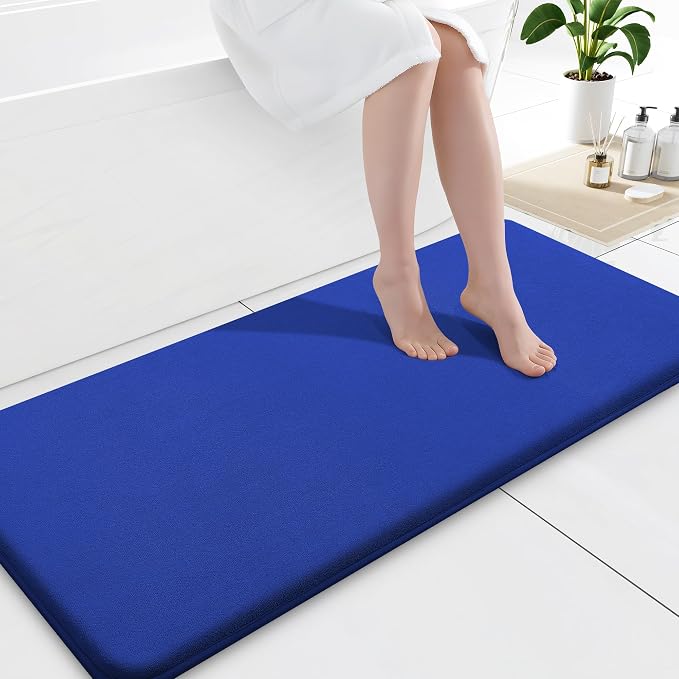 Smiry Memory Foam Bath Mat 47x17, Extra Soft and Absorbent Bathroom Mats, Non Slip Washable Carpet for Floor, Shower and Tub, Royal Blue