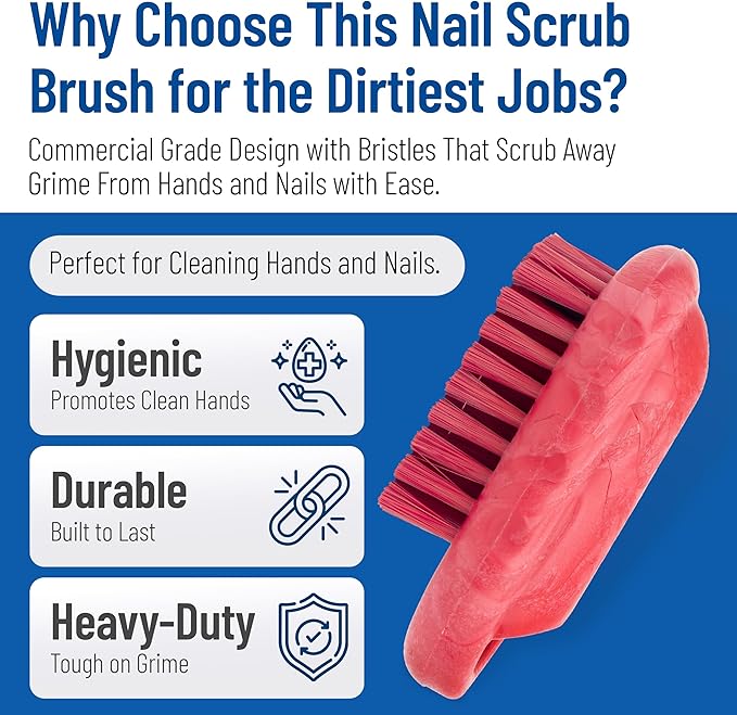 SPARTA 5 Inch Hand and Nail Brush with Stiff Center Bristles, Soft Outer Bristles, Larger Polypropylene Body, Color Coded Scrub Brush for Commercial Foodservice Use, Red, Pack of 12